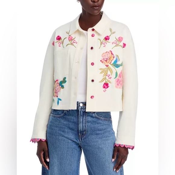 Johnny Was Jackets & Blazers - Johnny Was Crochet Cropped Denim Jacket